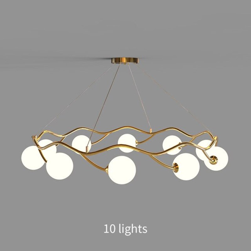Valentina Modern Designe Wave Metal/Glass Pendant Light, White/Gold - Lumpaz