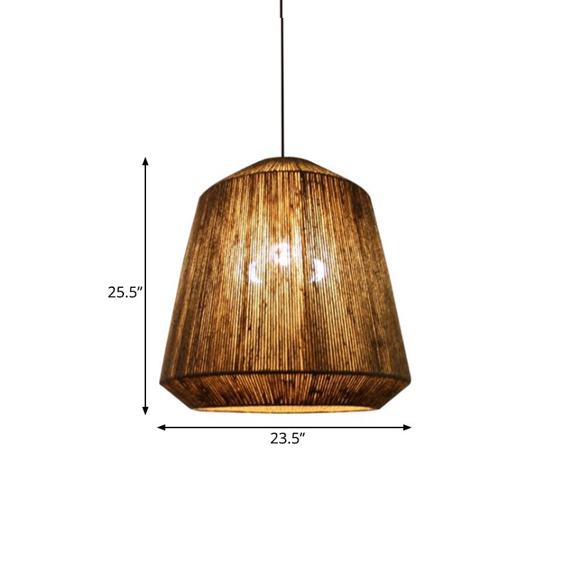 Rustic Lantern Metal/Rope Pendant Light, Gray, Restaurant - Lumpaz