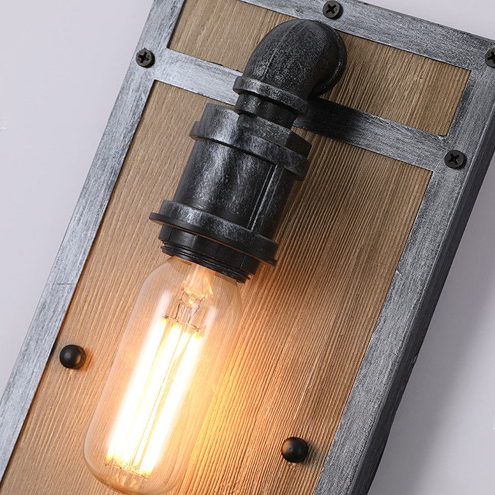 Alessio Wall Lamp Industrial Vintage Square Wooden Black Metal - Lumpaz