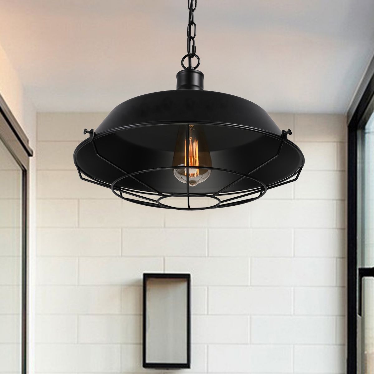 Alessio Farmhouse Swag Barn Pendant Light, Black - Lumpaz