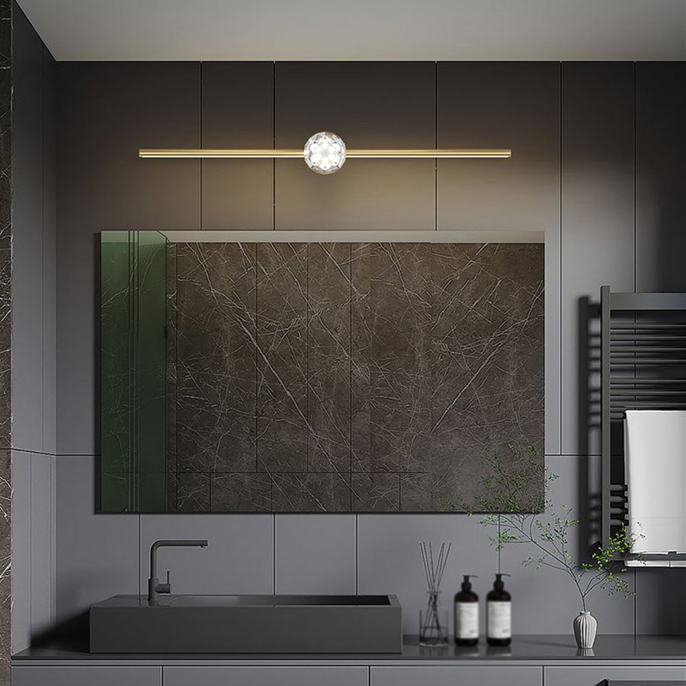 Kristy Minimalist Linear Metal/Crystal Mirror Front Vanity Wall Lamp, Gold - Lumpaz