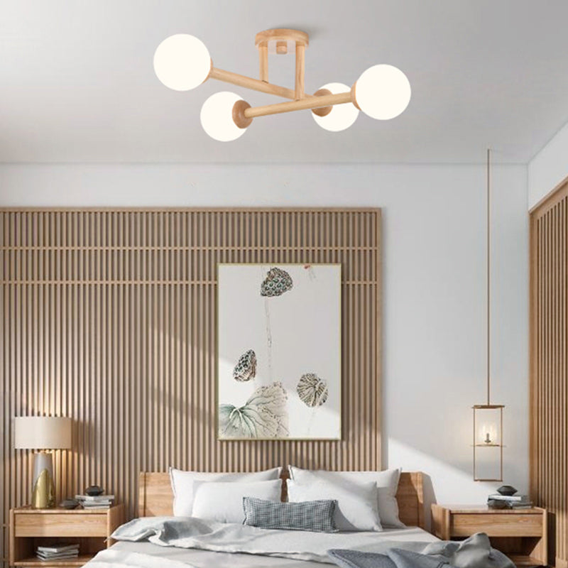 Ozawa Modern Globe Wood/Glass Flush Mount Ceiling Light - Lumpaz