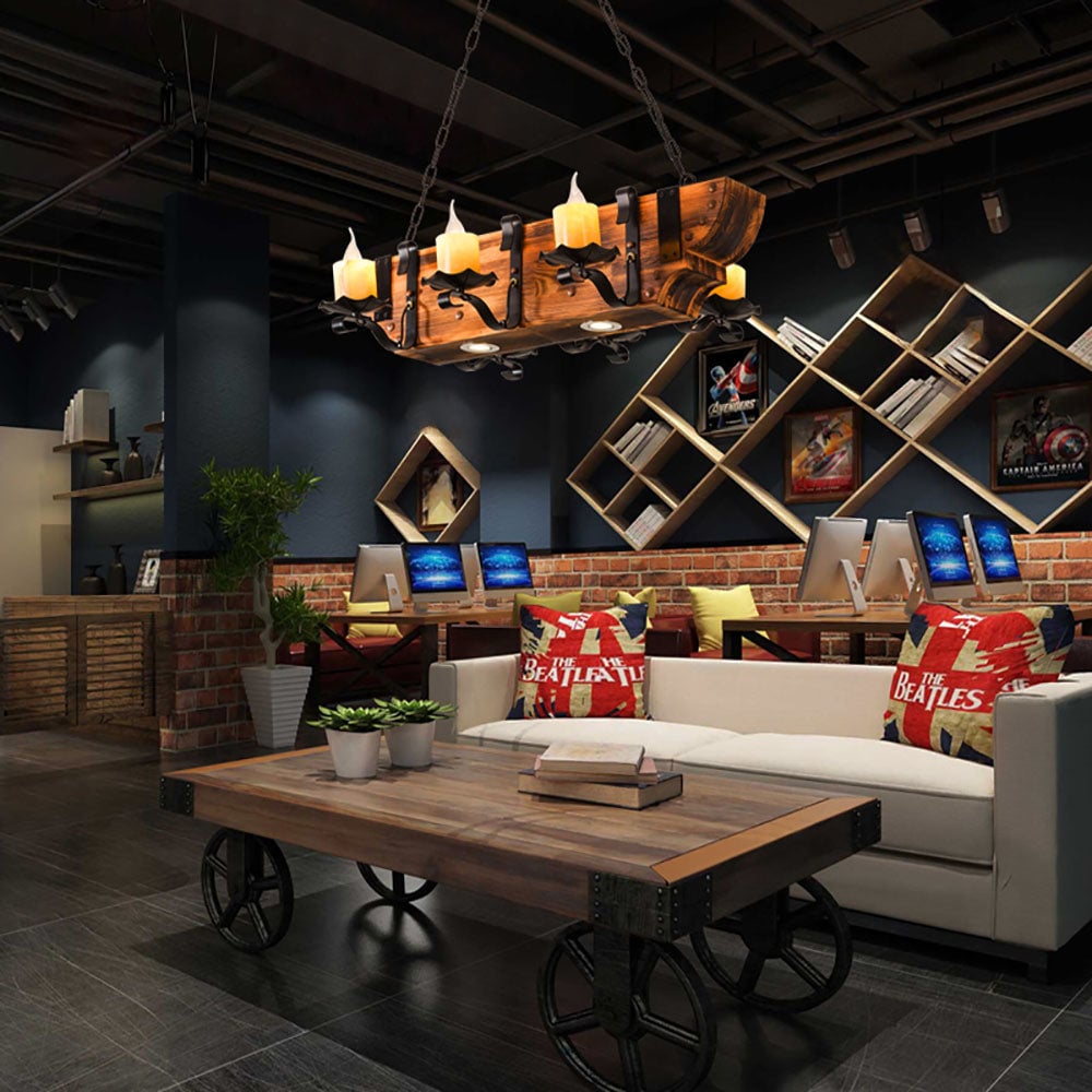 Austin Retro Rectangular Metal/Wood Pendant Light, Walnut - Lumpaz