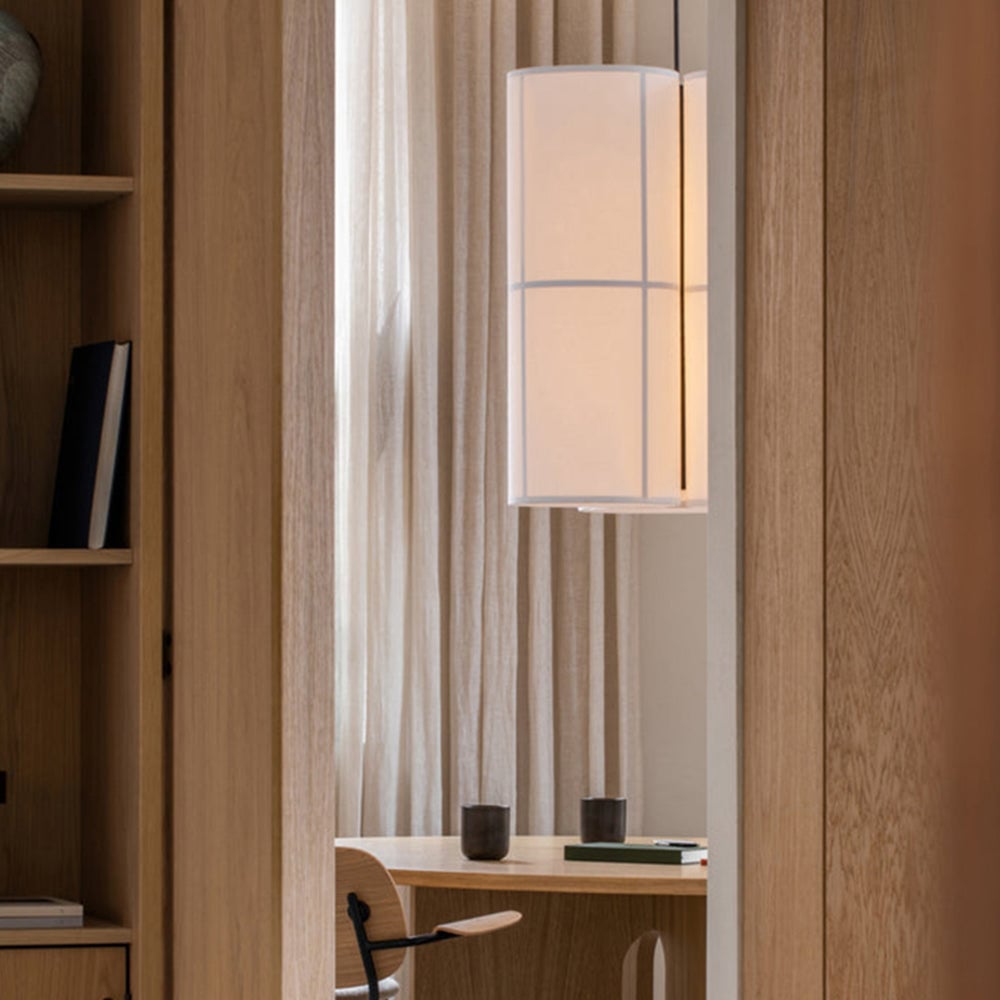 Renée Cylinder Pendant Light, Lantern, Fabric, Japanese - Lumpaz