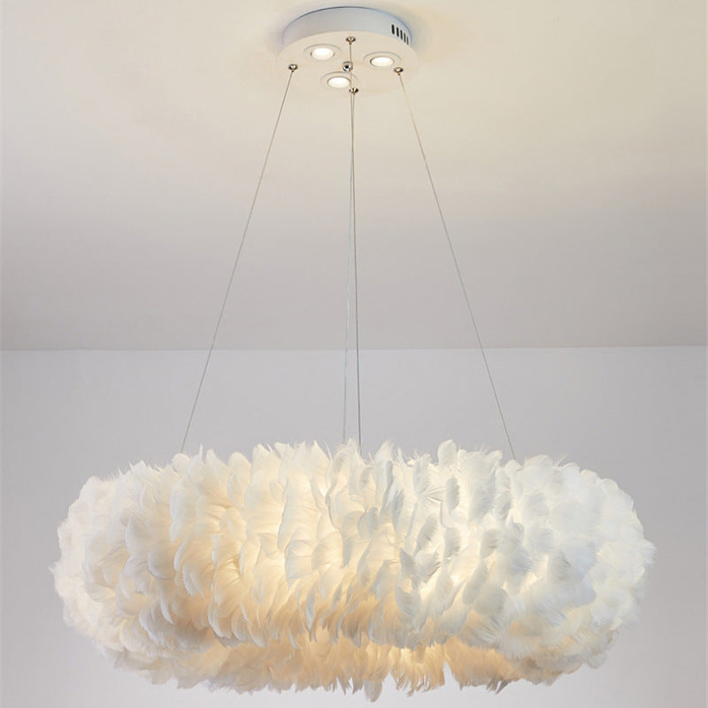 O'Moore Romantic Ring Feather/Metal Pendant Light, Natural Ostrich - Lumpaz
