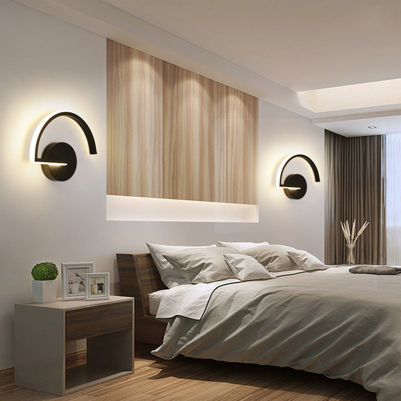 Lacey Minimalist Linear Semicircular Metal Decor Wall Lamp, Black/White - Lumpaz