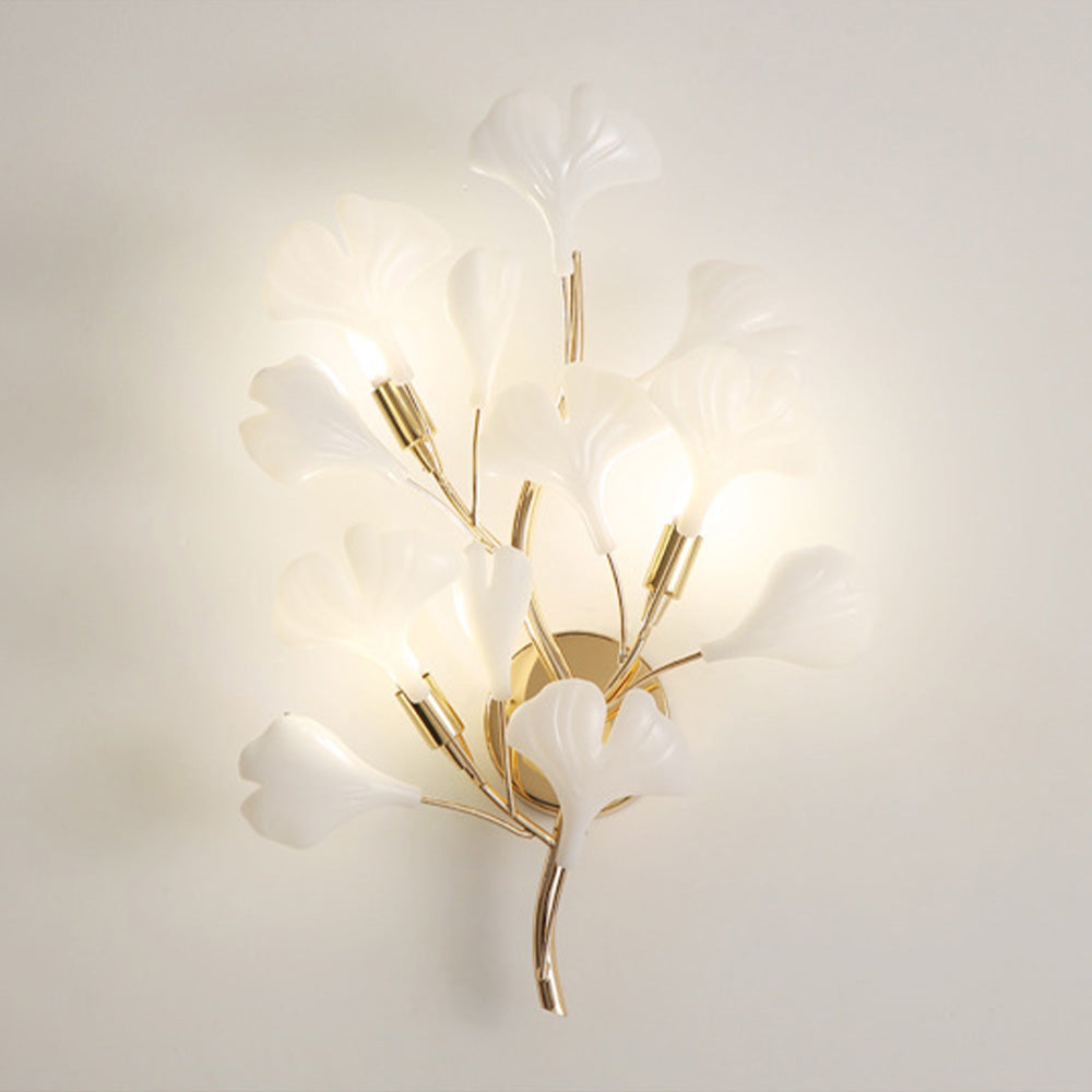 Olivia Decorative Flower Ceramic/Metal Wall Lamp White/Gold Bedroom - Lumpaz