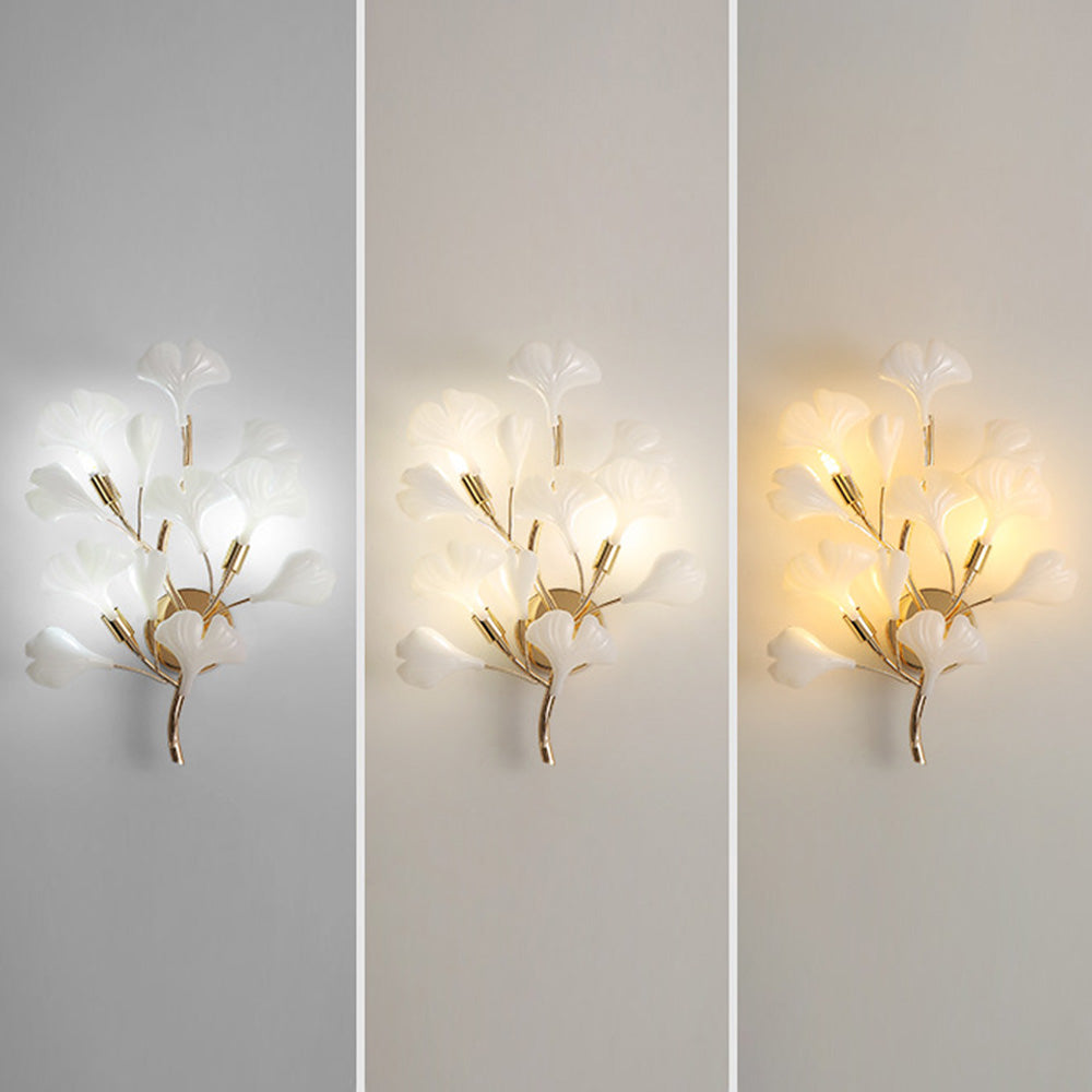 Olivia Decorative Flower Ceramic/Metal Wall Lamp White/Gold Bedroom - Lumpaz