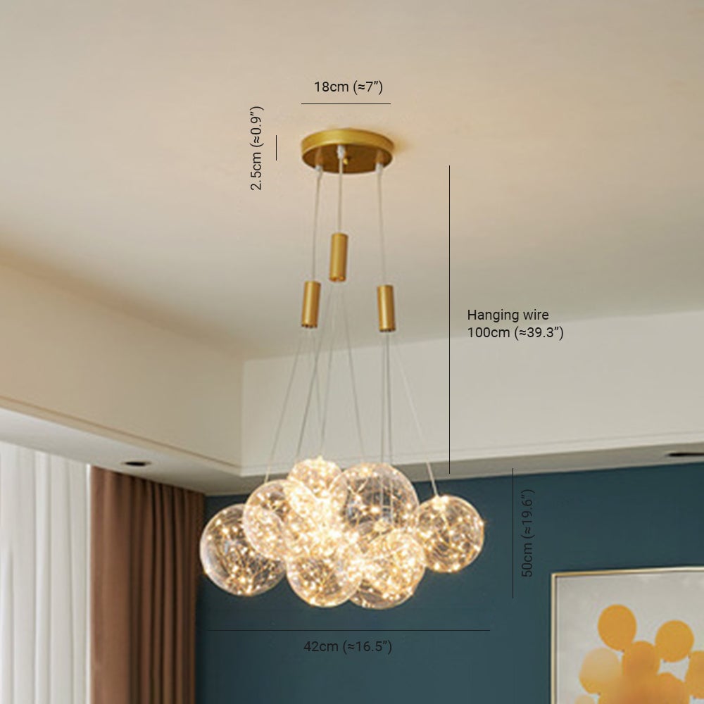 Valentina Glass Globe Bubble Pendant Light LED, 3/5/9/15 Heads - Lumpaz