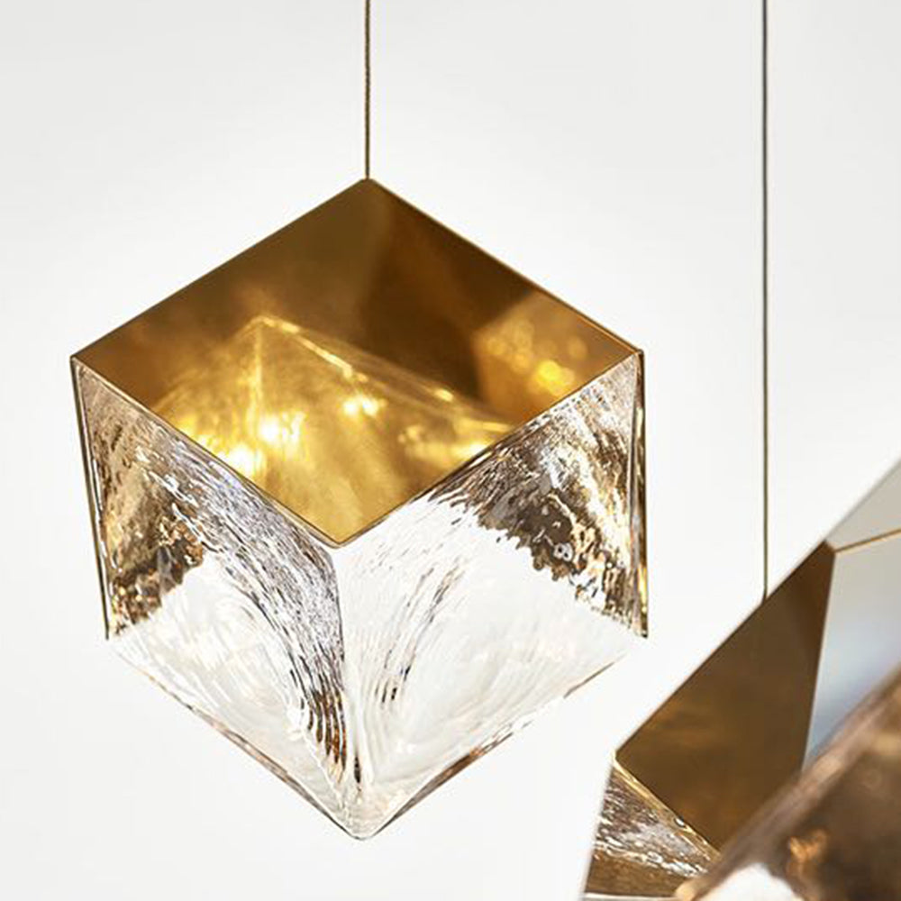 Kristy Modern Square Metal Pendant Light, Gold, Living Room - Lumpaz