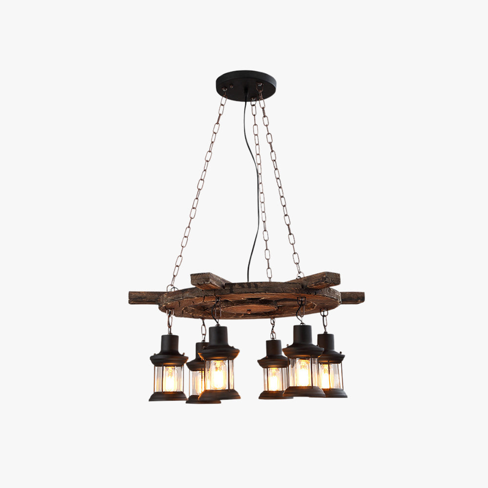 Austin Retro Rudder Metal & Wood Pendant Light, 6 Heads - Lumpaz