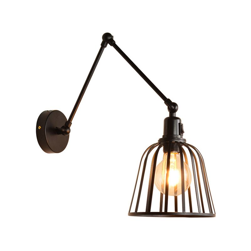 Alessio Vintage Cage Adjustable Wall Lamp, Metal, Black, Living Room - Lumpaz