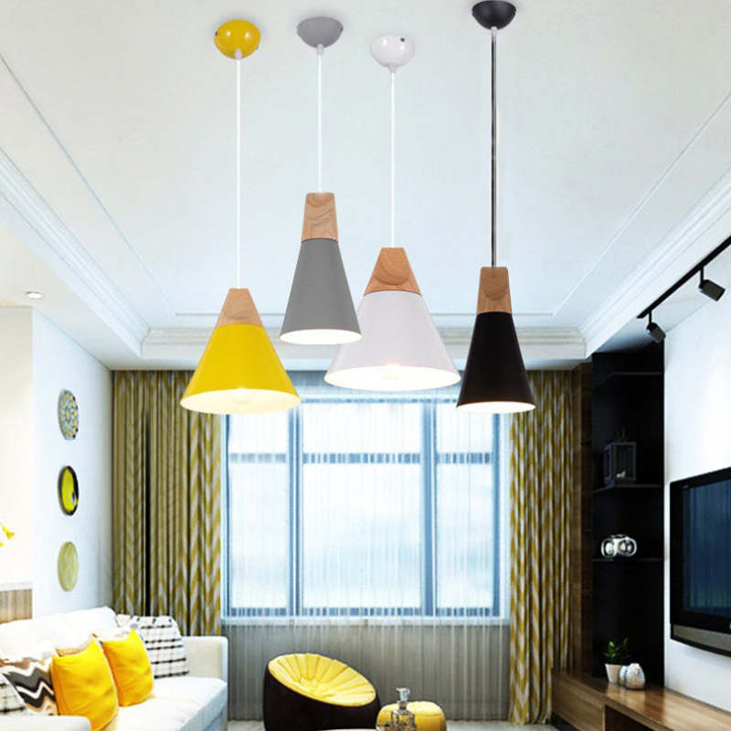 Morandi Multi-Shaped Wood And Metal Pendant Light, 6 Colors - Lumpaz