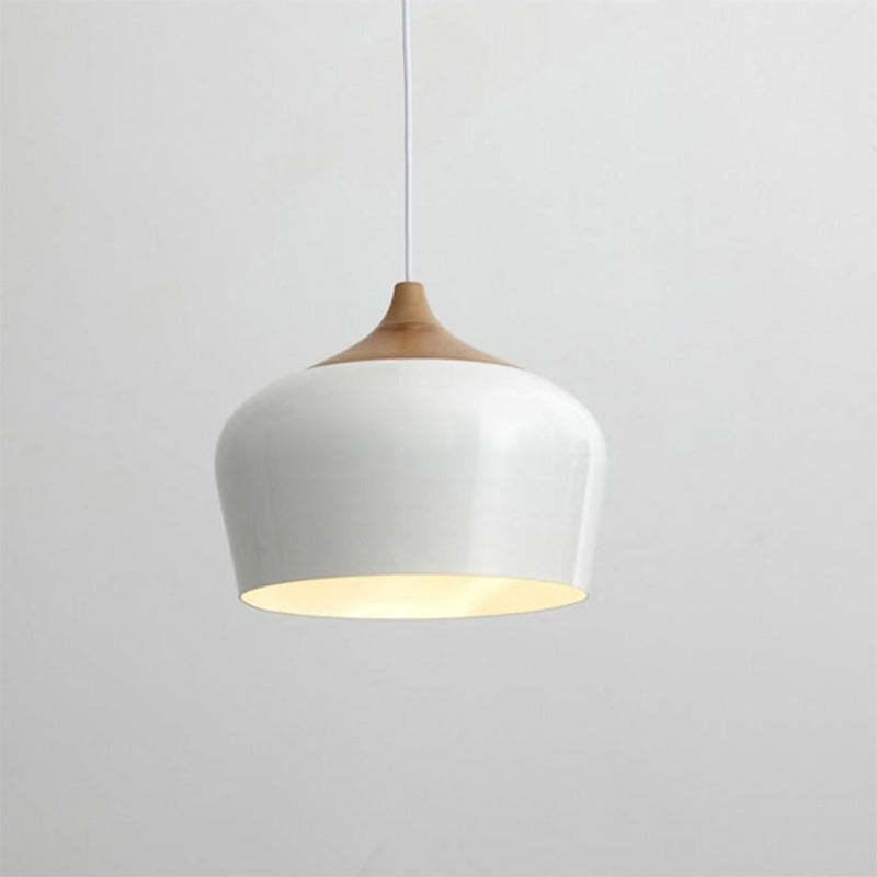 Nazifa Minimalist Metal/Wood Pendant Light, Black/White - Lumpaz