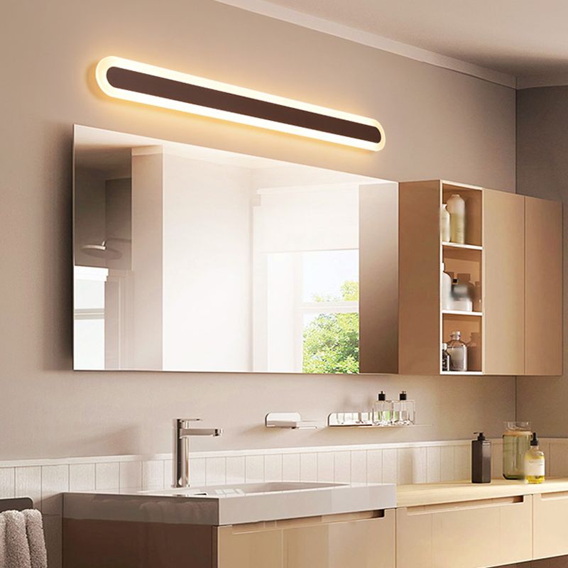 Edge Modern Linear Vanity Wall Lamp, White/Brown, Bathroom - Lumpaz