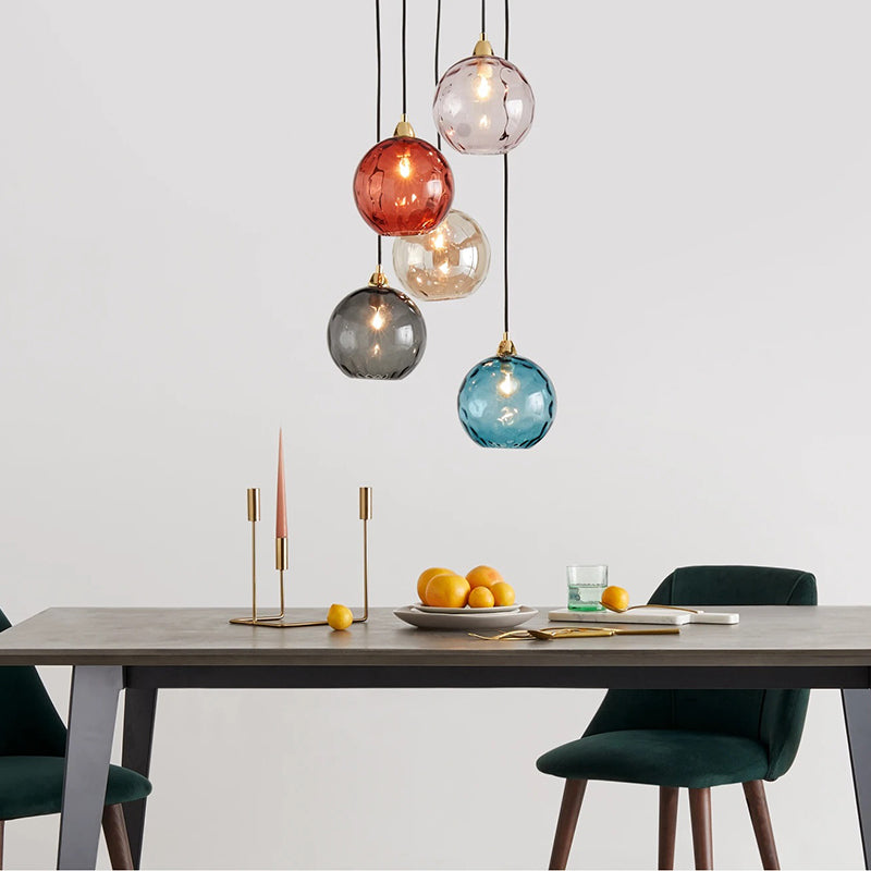 Hailie Colorful Glass Ball Pendant Light Water Ripple Living Room - Lumpaz