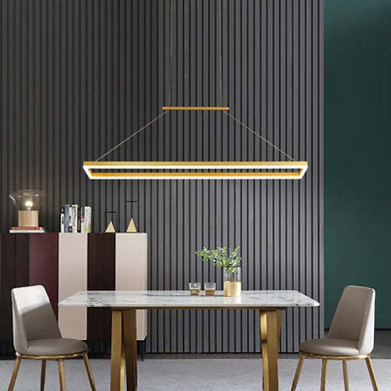 Edge Modern Rectangular Metal Pendant Light Gold/Coffee Dining Room - Lumpaz