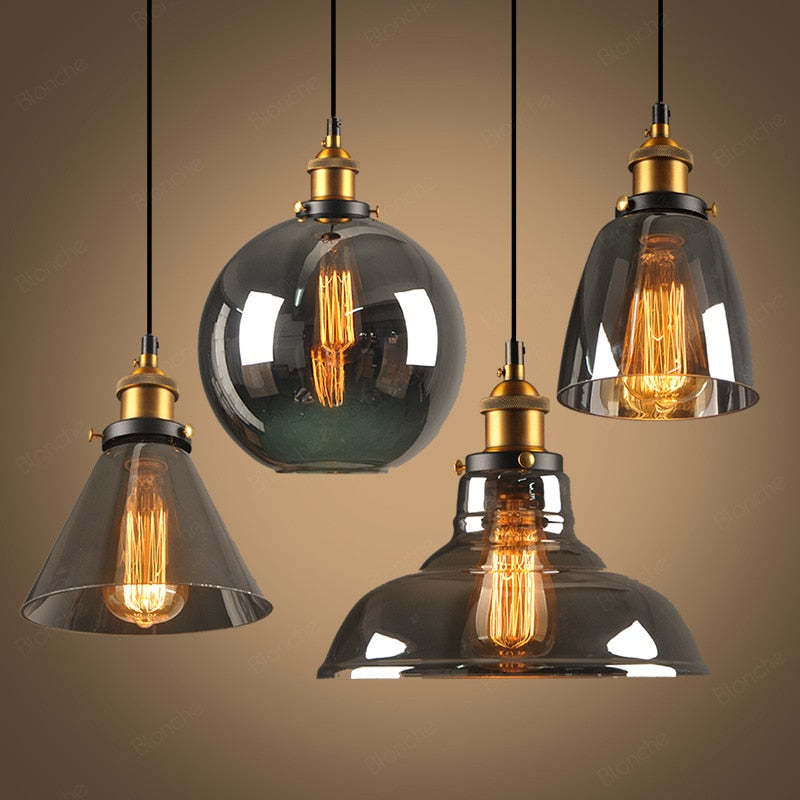 Levy Industrial Metal/Glass Pendant Light Clear/Amber/Smoke Gray Dining Room - Lumpaz