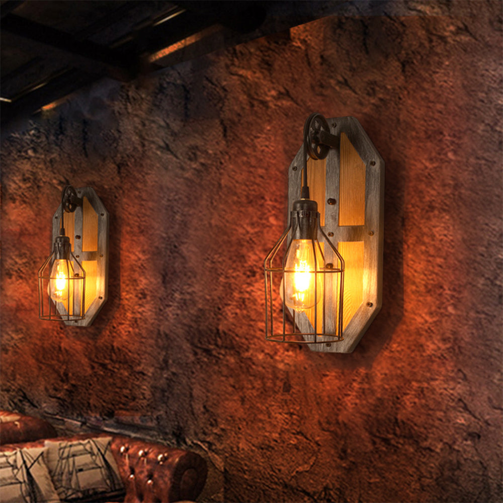 Austin Vintage Bird Cage Wood Metal Wall Lamp Dining Room/Bedroom - Lumpaz