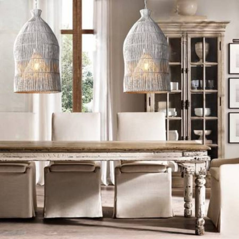 Muto Design Birdcage LED Pendant Light Black/White Metal/Rattan Bedroom/Living Room - Lumpaz