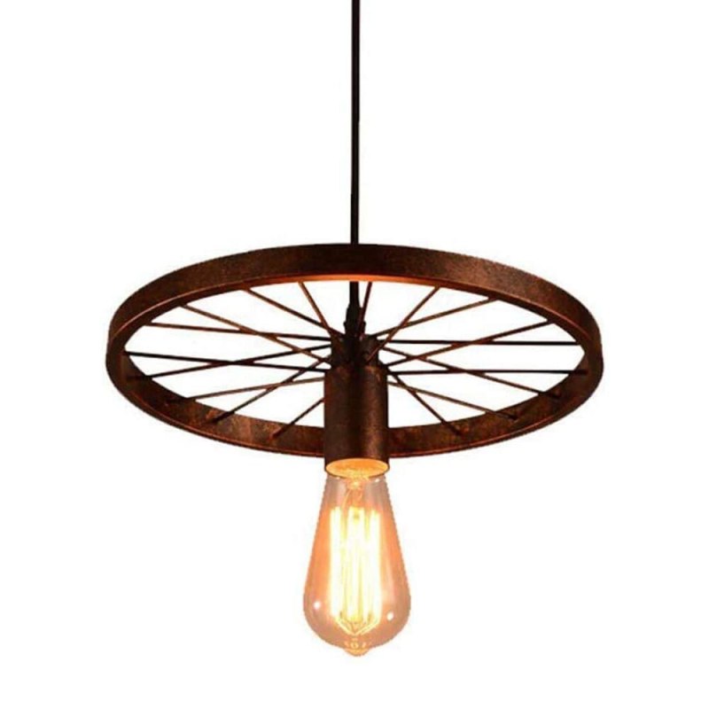 Alessio Retro Industrial Wagon Wheel Metal Pendant Light, Black/Rust - Lumpaz