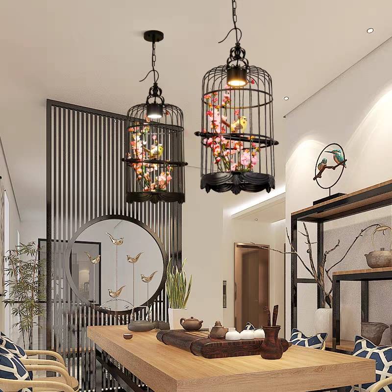 Cooley Art Deco Birdcage Metal Pendant Light, Black - Lumpaz
