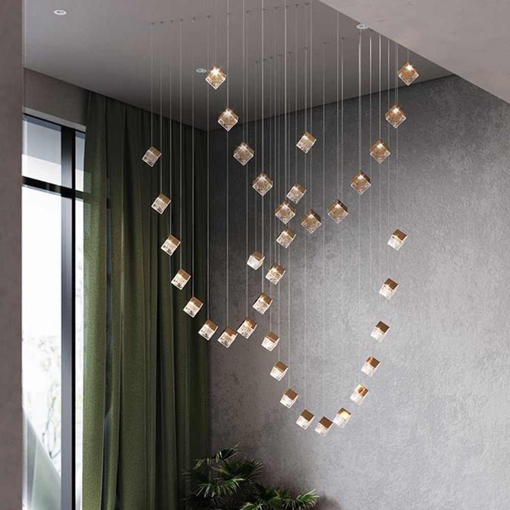 Kristy Modern Square Metal Pendant Light, Gold, Living Room - Lumpaz