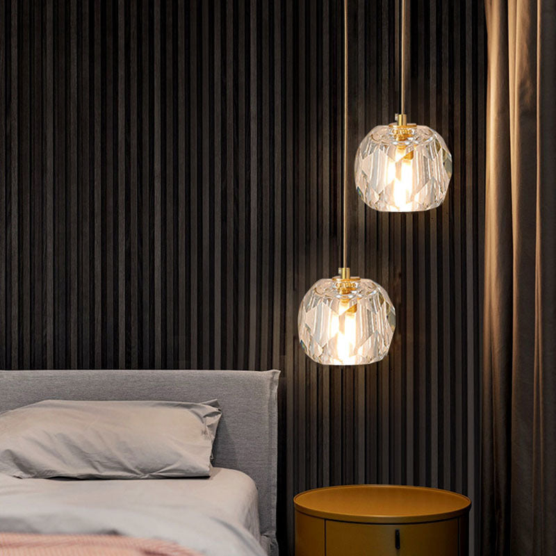 Kirsten Diamond Facet Golden Pendant Light, Metal/Acrylic - Lumpaz