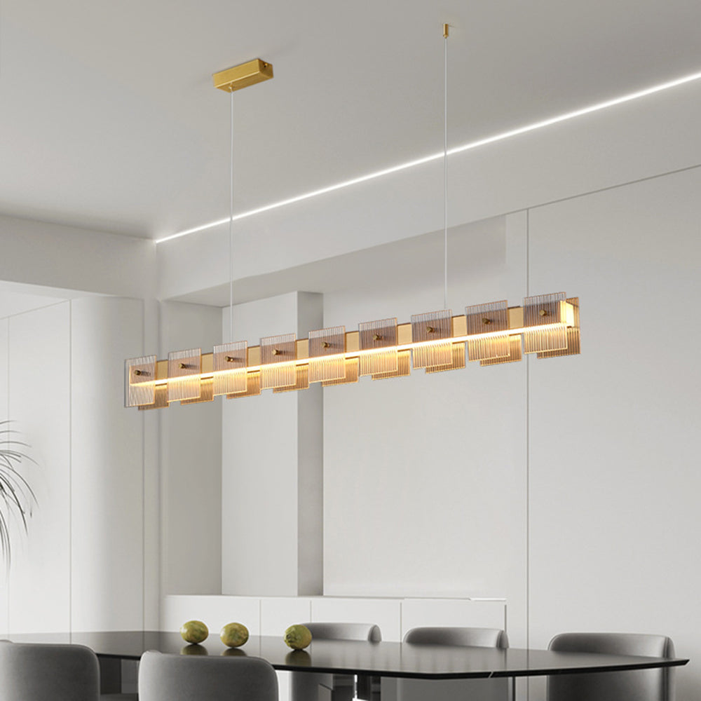 Evette Modern Minimalist Rectangular Metal And Glass Pendant Light,Gold - Lumpaz