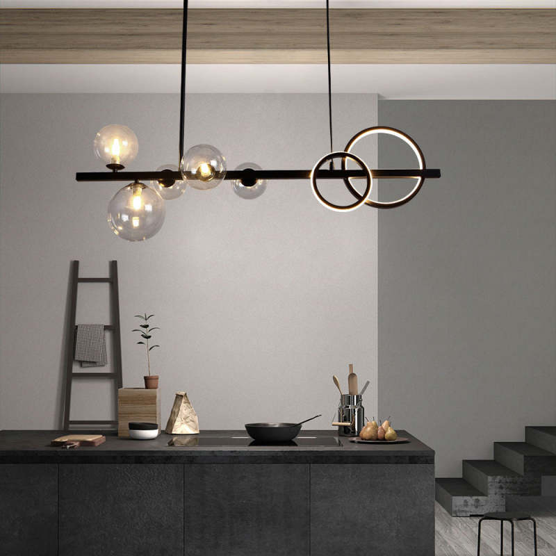Valentina Pendant Light Bubble Circle Modern, Metal, Black/Gold, Bedroom - Lumpaz