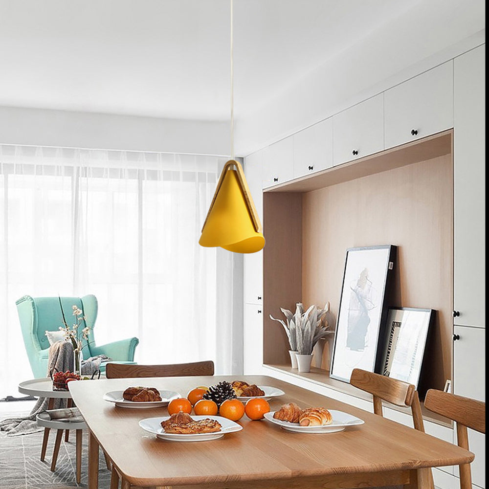 Morandi Modern Cone Pendant Light, Wood/Metal - Lumpaz