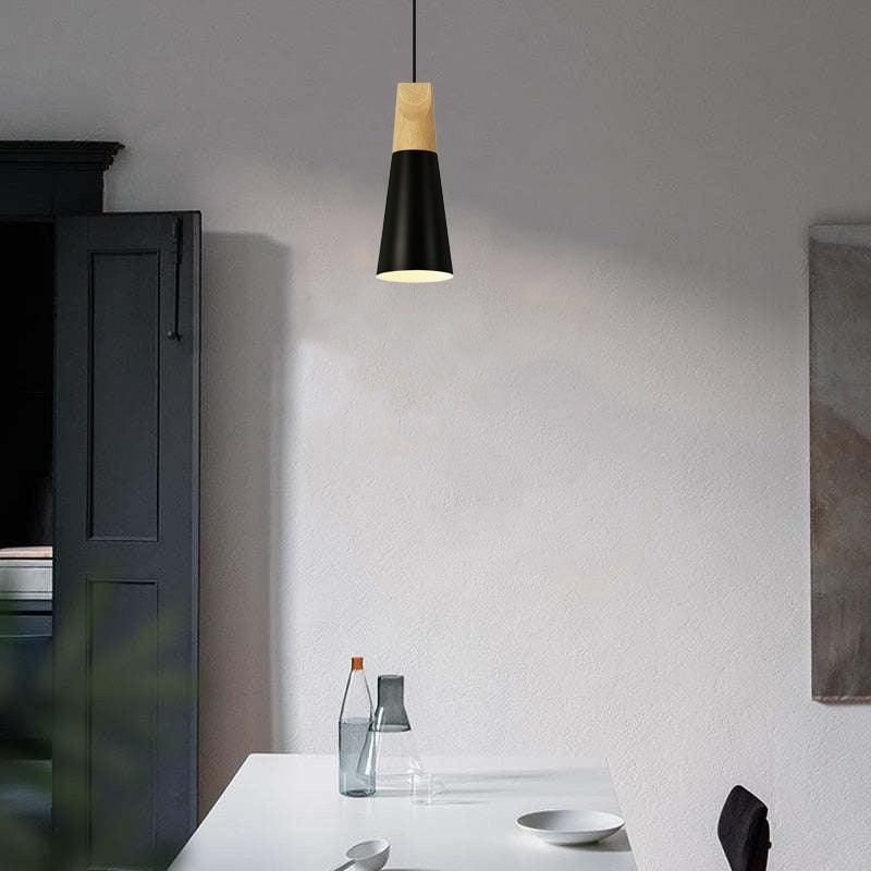 Morandi Multi-Shaped Wood And Metal Pendant Light, 6 Colors - Lumpaz