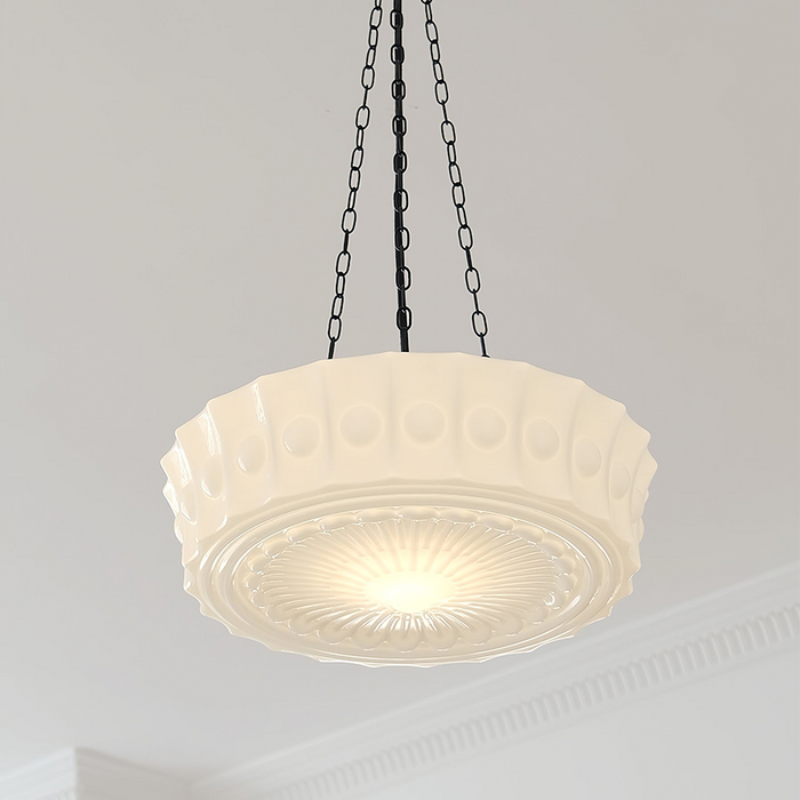 Hailie Vintage French Country Dome Pendant Light White/Beige Living Room - Lumpaz