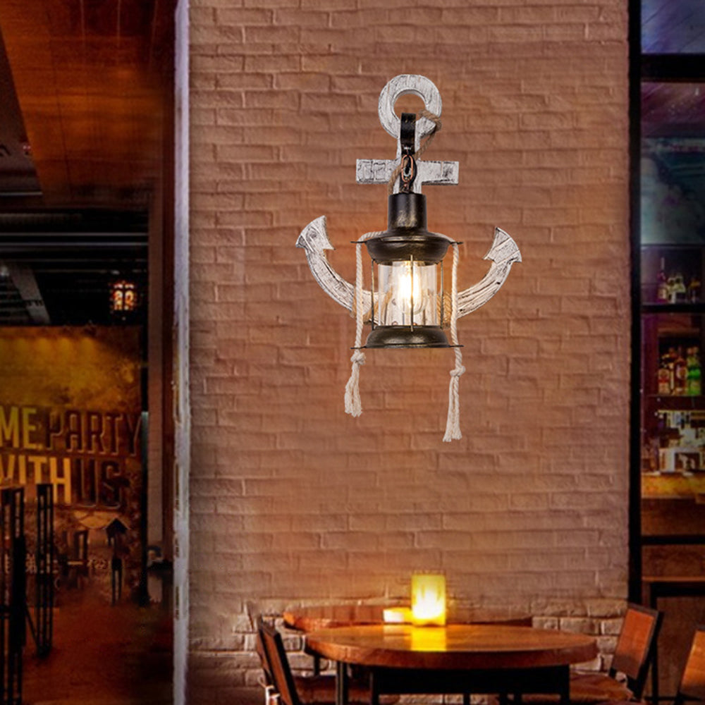 Austin Anchor Lantern Wall Lamp, Vintage/Antique, Wood, Bedroom - Lumpaz
