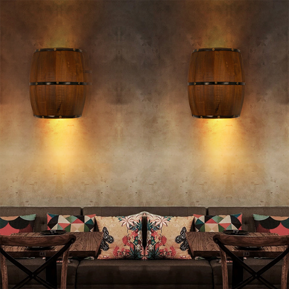 Alessio Wall Lamp Retro Creative Barrel Wooden, Dining Room - Lumpaz