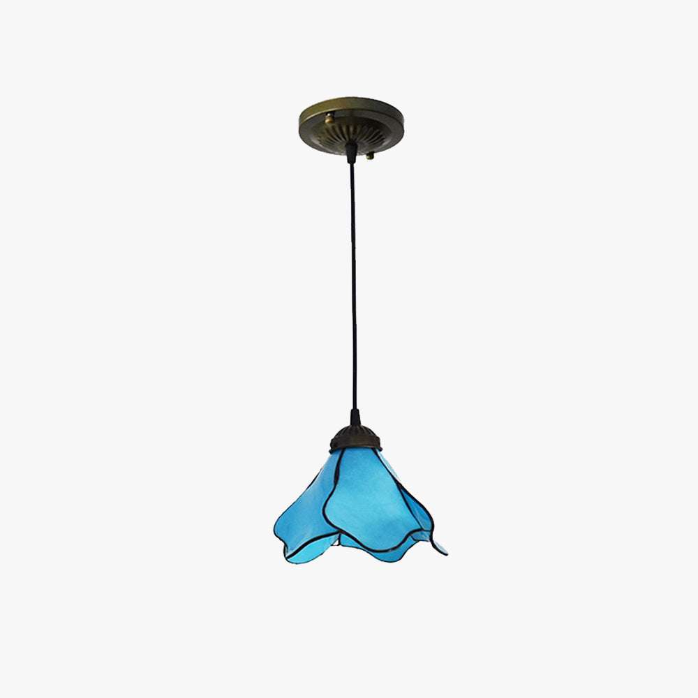 Félicie Flower Stained Glass Pendant Light, Blue/Pink, 1/3 Heads - Lumpaz