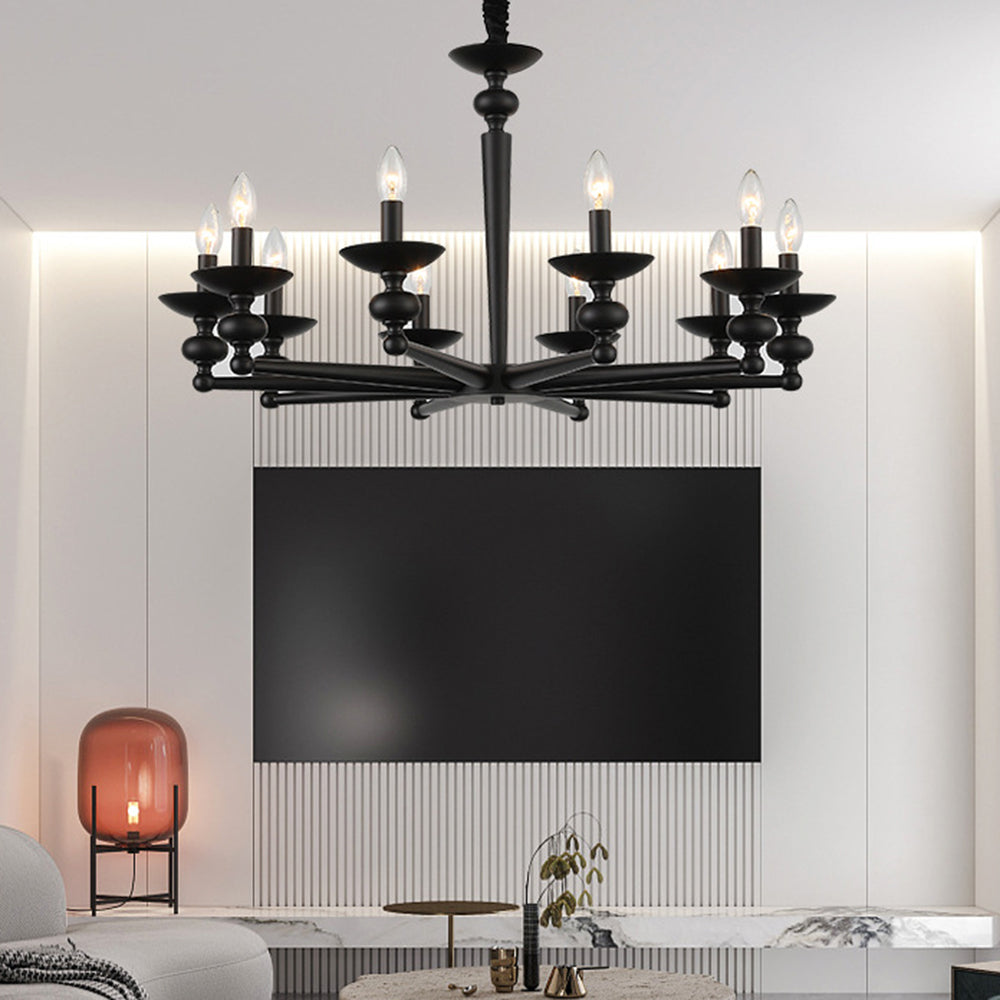 Alessio Retro Candle Wall Lamp/Black Chandelier for Living Room, Dining Room - Lumpaz