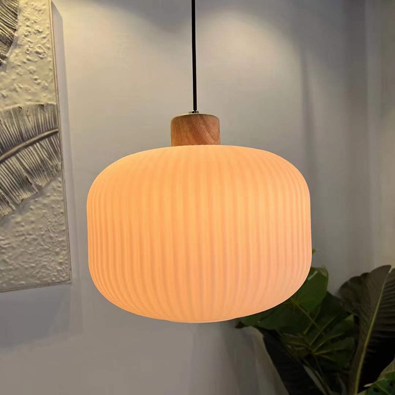 Ozawa Modern Wood/Glass Pendant Light, White - Lumpaz