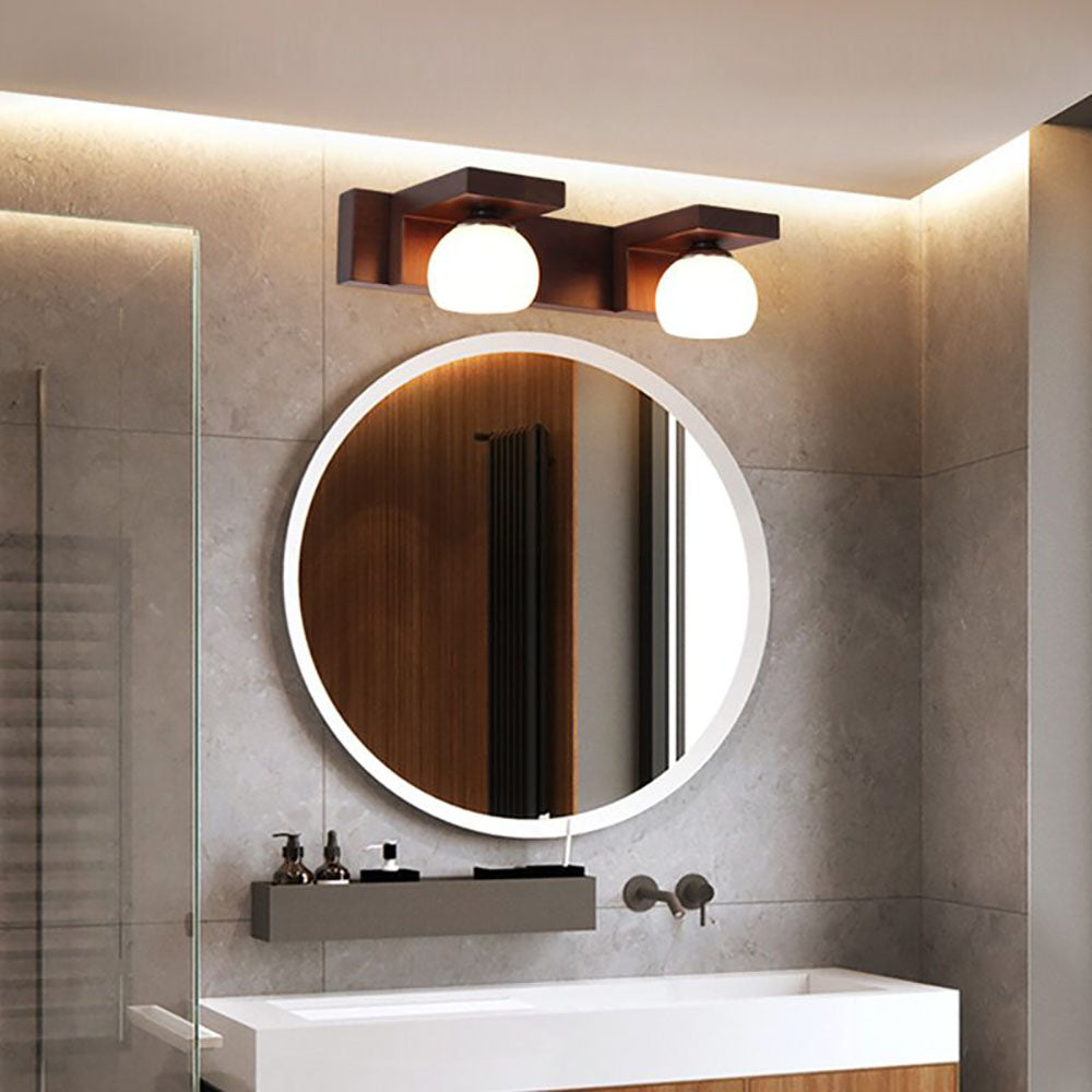 Ozawa Vintage Mirror Front Vanity Wall Lamp, Wood/Glass, Brown - Lumpaz