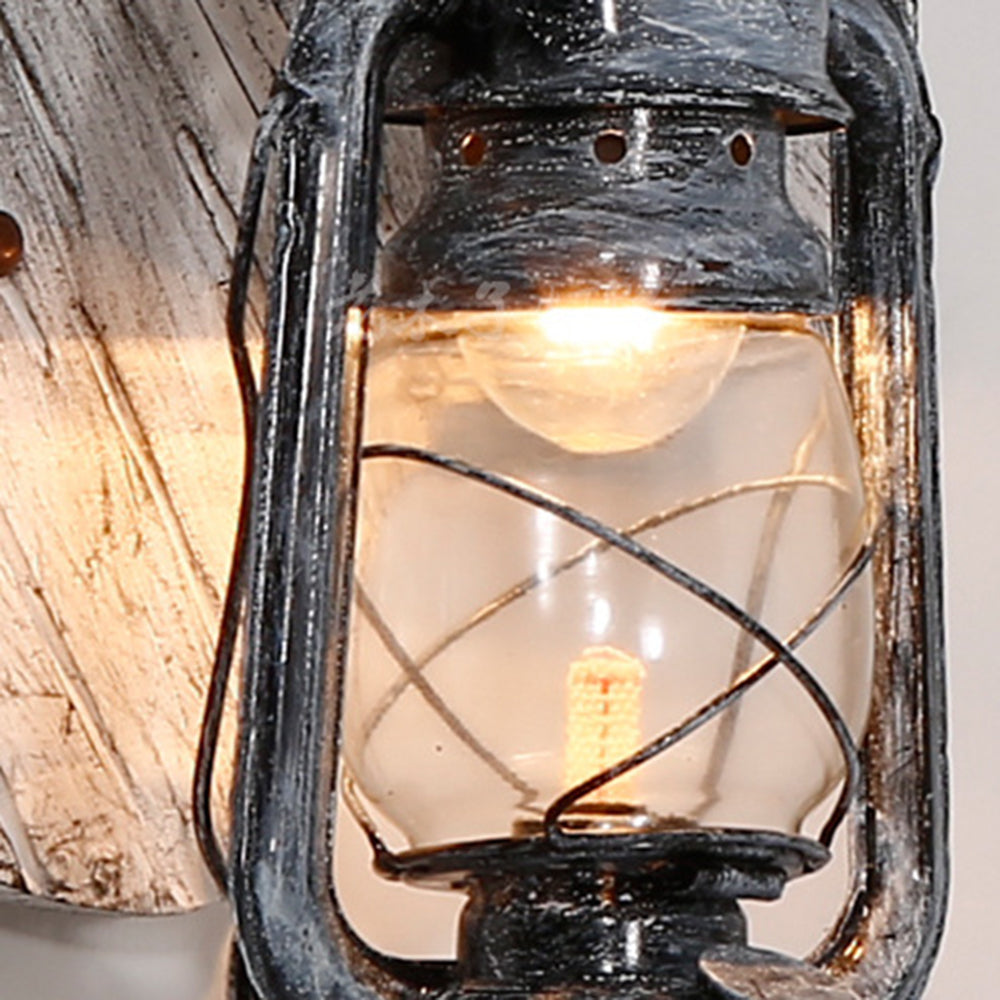Austin Wall Lamp Lute Vintage Lantern Wooden Gray, Dining Room - Lumpaz