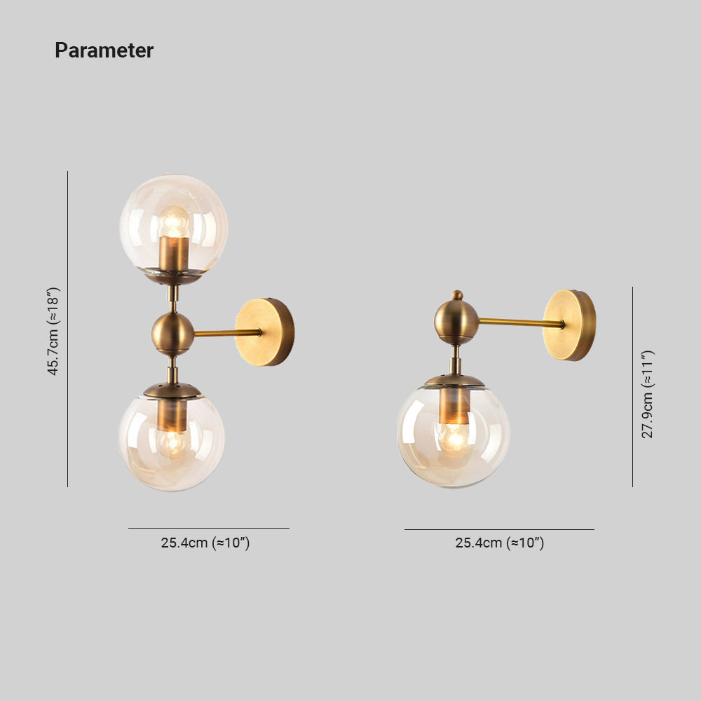 Valentina Globe Glass Vanity Wall Light, Black/Gold, Bedroom - Lumpaz