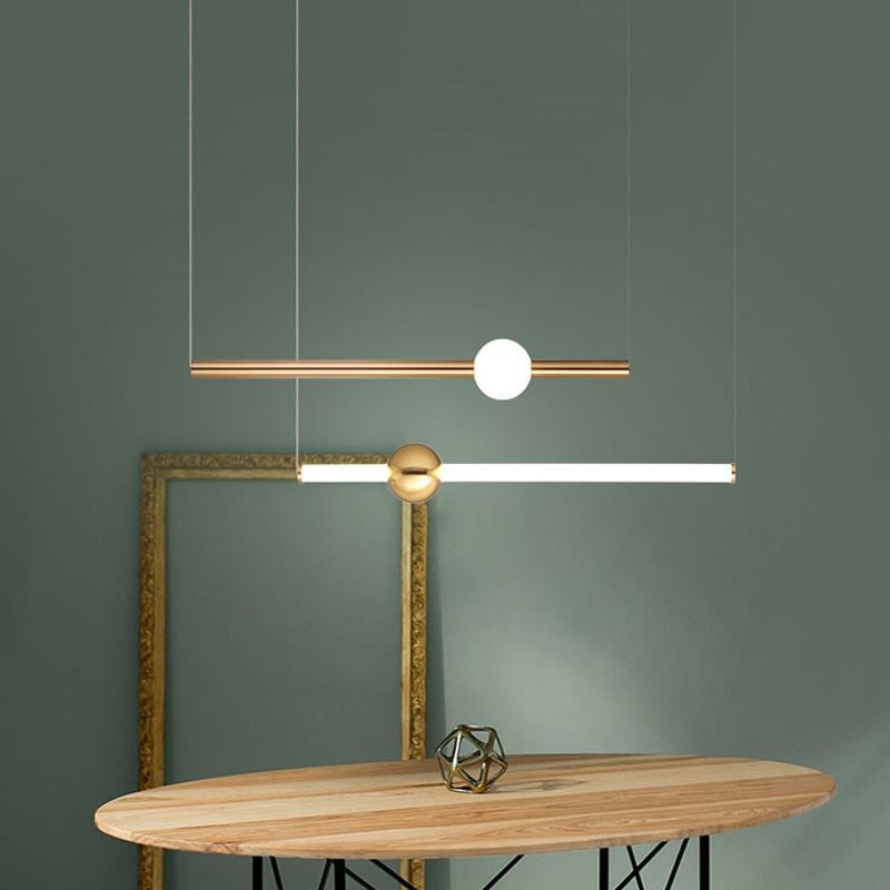 Edge Modern Linear Metal Pendant Light, White/Gold - Lumpaz
