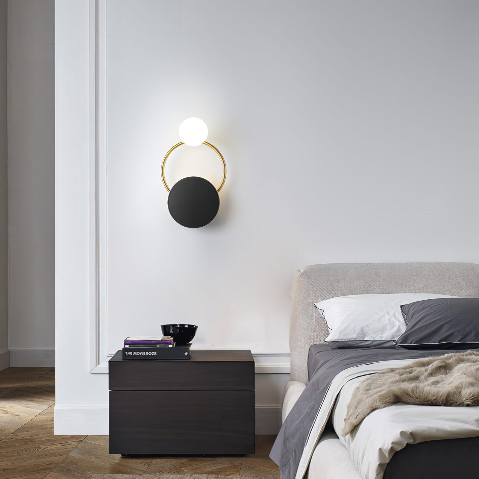 Emyr Modern LED Triple Rings Wall Lamp, Metal/Glass, Gold/Black, Bedroom - Lumpaz