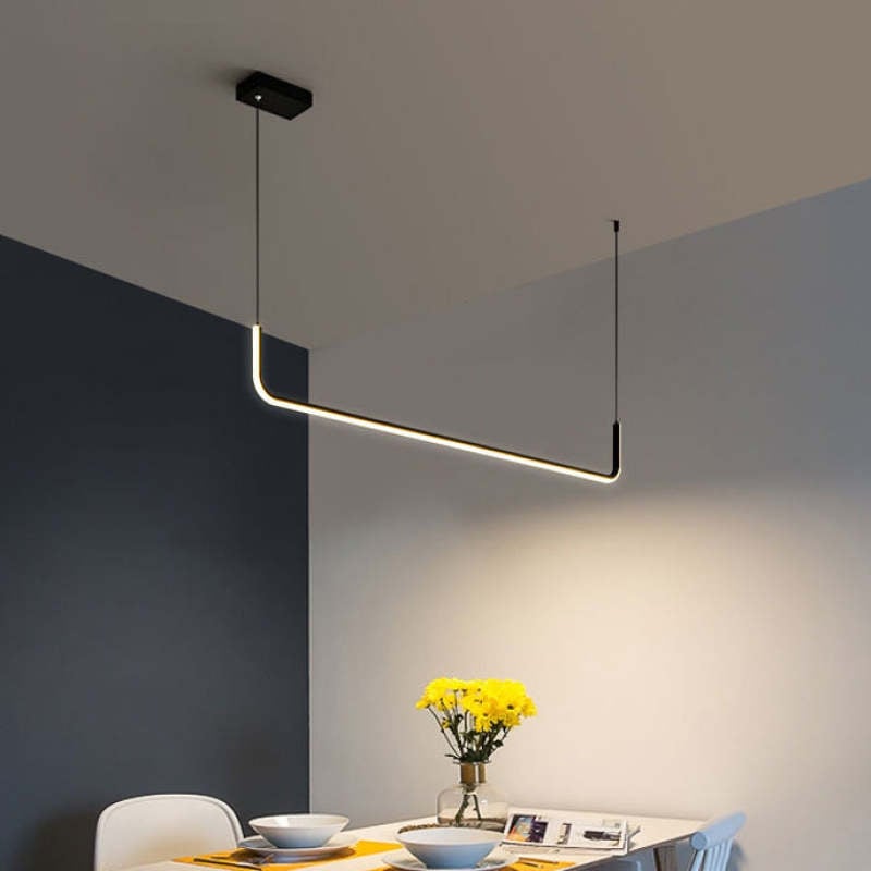 Edge Modern Linear Pendant Light Double Frame, Black/Gold - Lumpaz