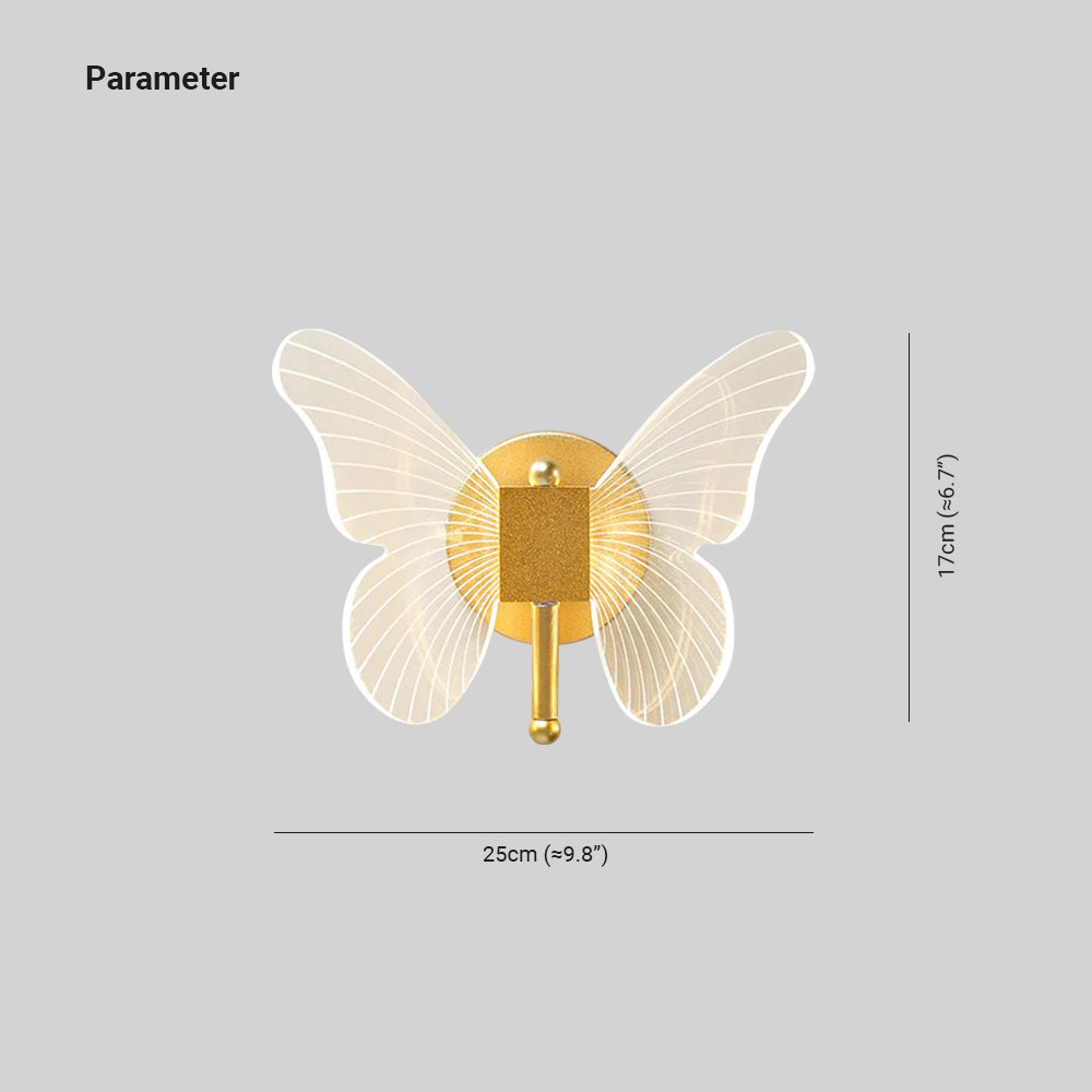 Kady Cute Butterfly Metal Wall Lamp, Gold - Lumpaz