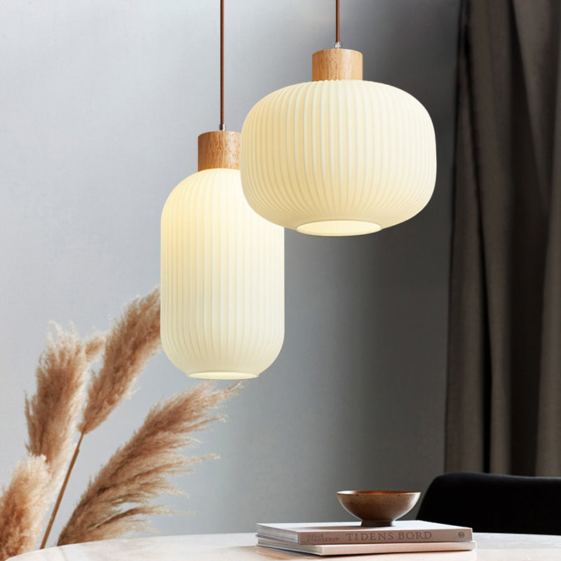 Ozawa Modern Wood/Glass Pendant Light, White - Lumpaz
