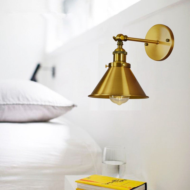 Brady Industrial Vintage Cone Metal Hanging Wall Lamp, Black/Gold/Silver - Lumpaz