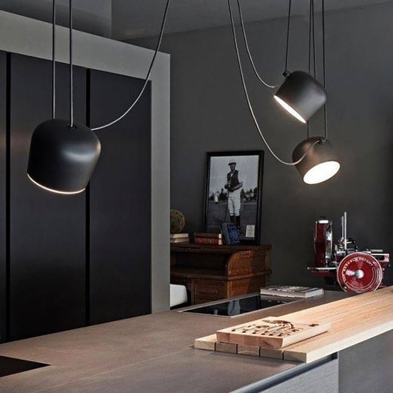 Modern Scandinavian Swag Drum Pendant Light, Black/White - Lumpaz