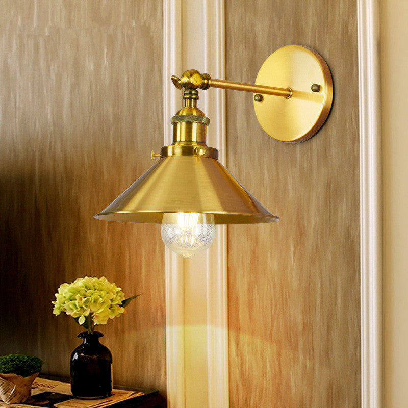 Brady Industrial Vintage Cone Metal Hanging Wall Lamp, Black/Gold/Silver - Lumpaz