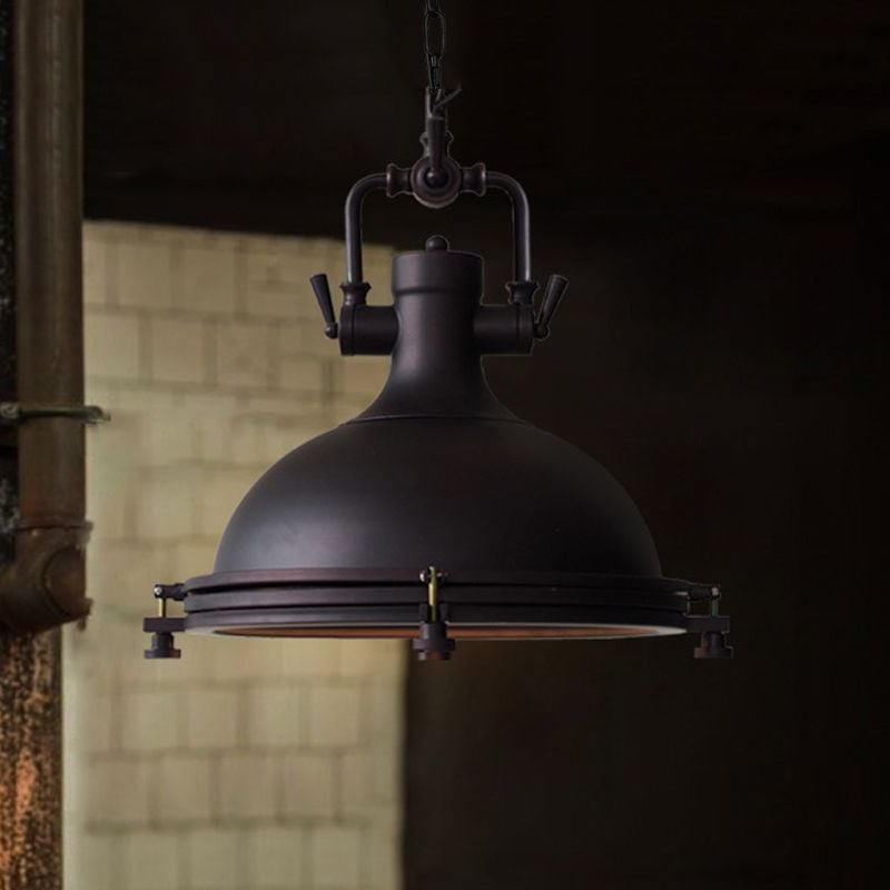 Alessio Rustic Retro Pot Black Metal Pendant Light, 2 Style - Lumpaz